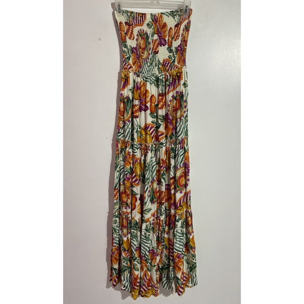 Floral Strapless Maxi Dress - White, Yellow & Green
